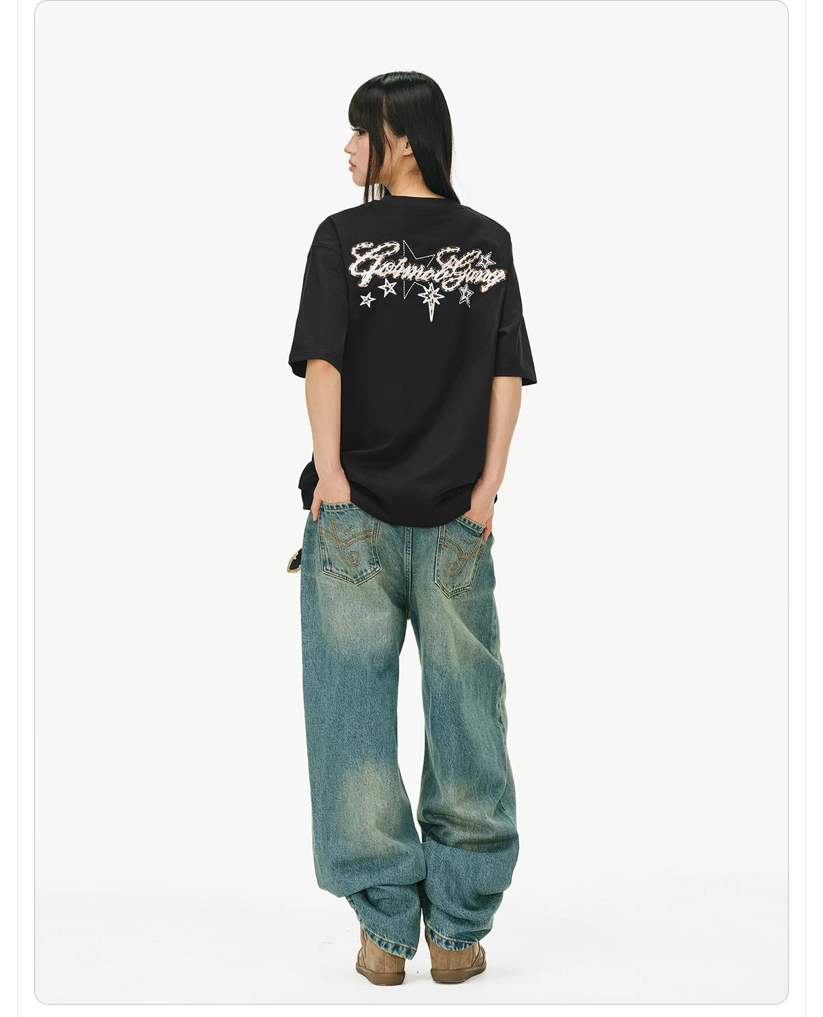 404MOB Leopard Print Star Embroidery Patch Loose Tee