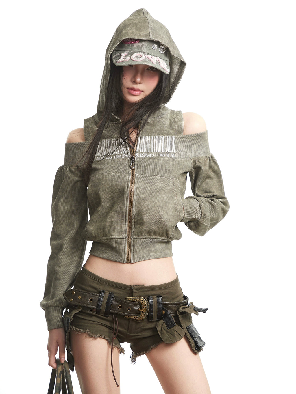 UNCMHISEX Off-Shoulder Short Hooded Sweater