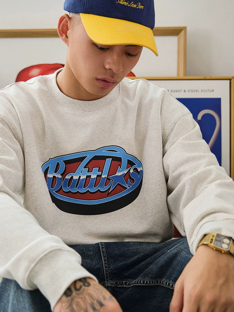 Battles Embroidered Crew Neck Casual Sweater