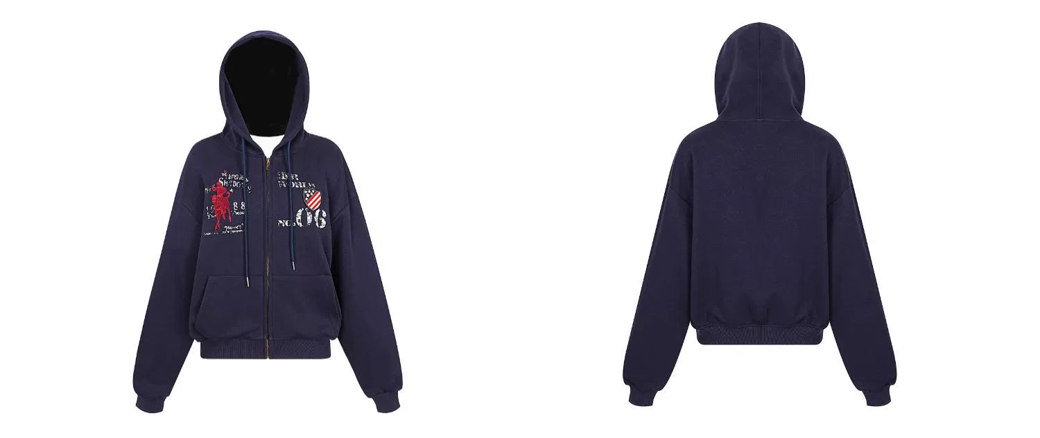 BLACKLISTS Vintage Alphabet Print Embroidered Sweater Jacket