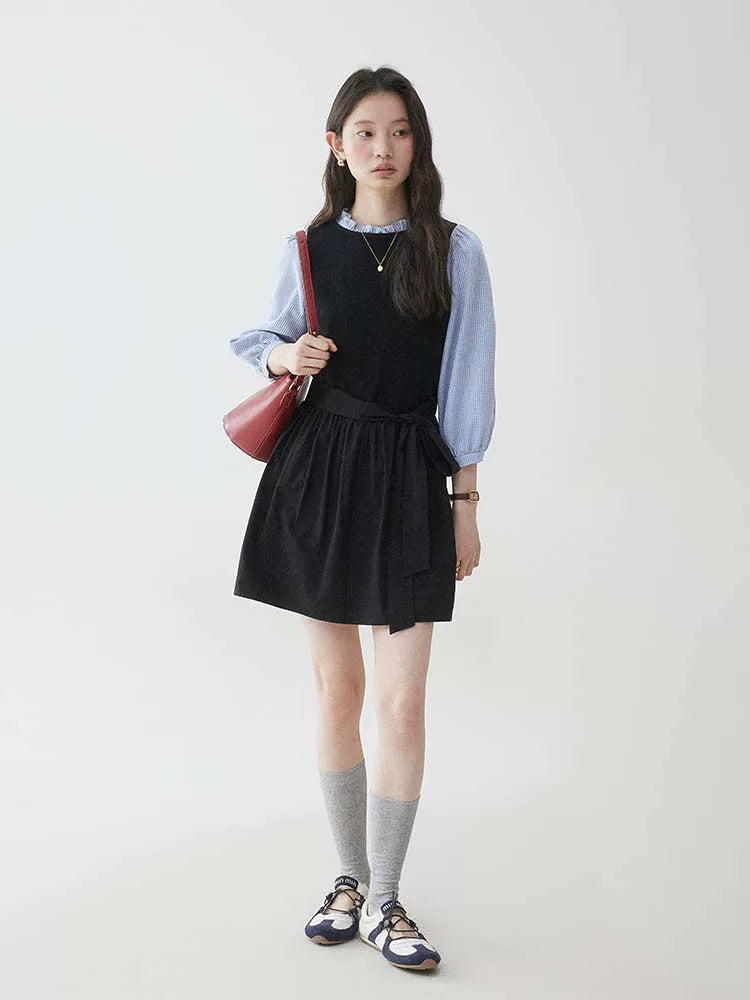 VOOE Crew Neck Lace-Up Vest Dress