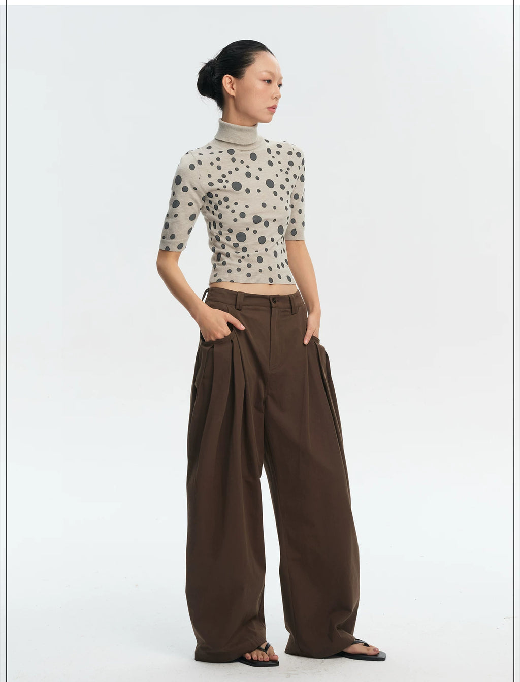 LINY LIBERTY Vintage Irregular Polka Dot Print Turtleneck Tee