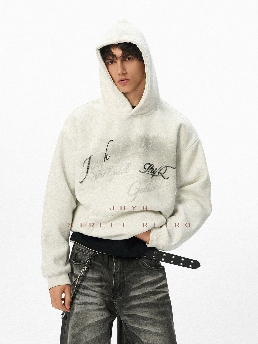 JHYQ Retro Letter Print Hooded Sweater