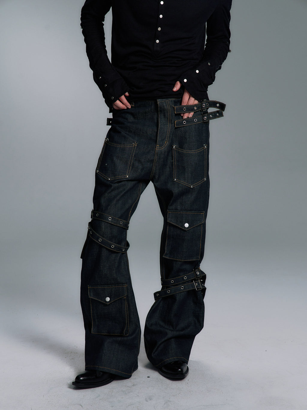 PAIKI Strap Straight Versatile Jeans