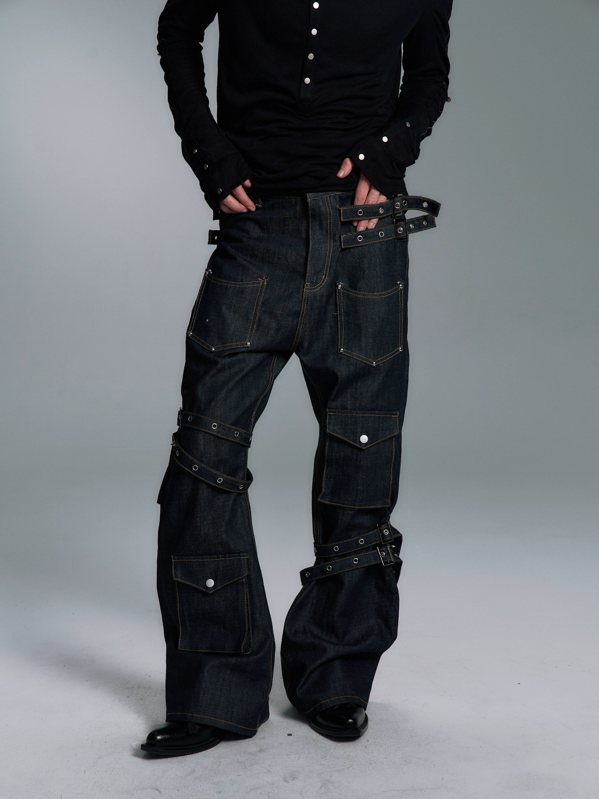 PAIKI Strap Straight Versatile Jeans