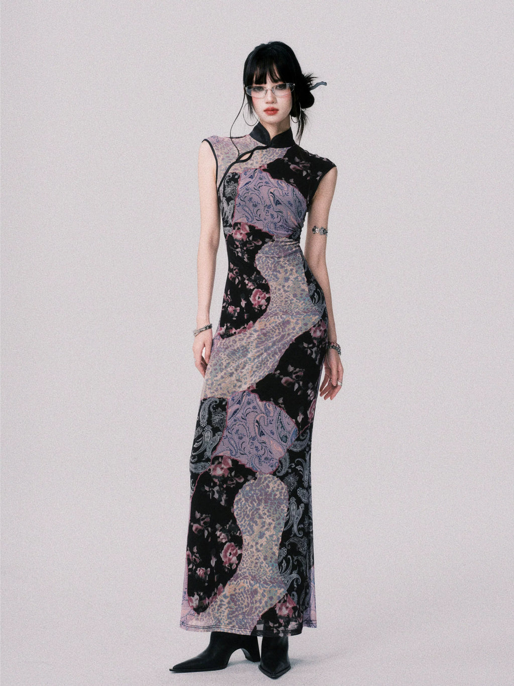 LULUSWINGS Stitching Contrasting Color Elastic Cheongsam Dress