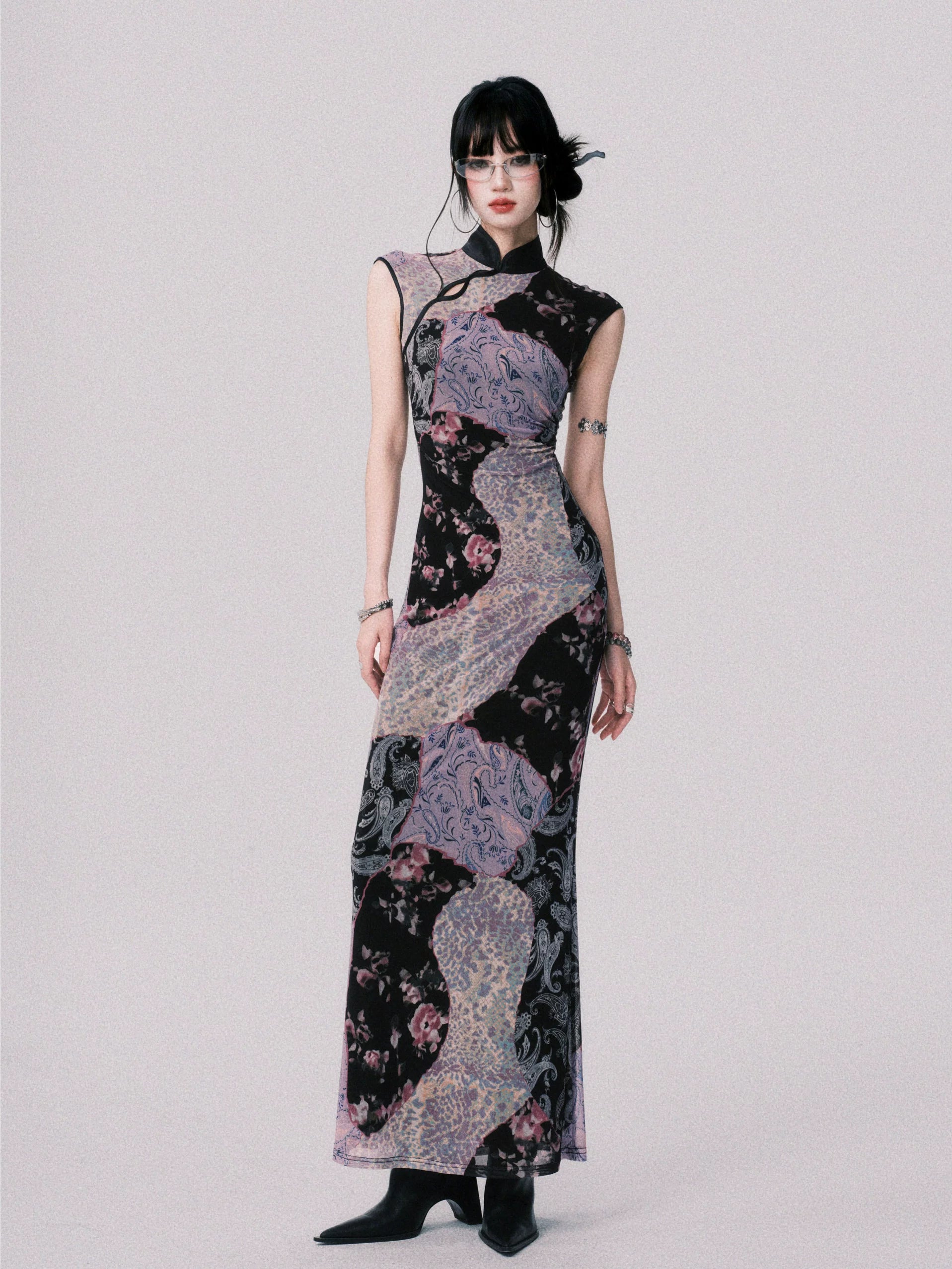 LULUSWINGS Stitching Contrasting Color Elastic Cheongsam Dress