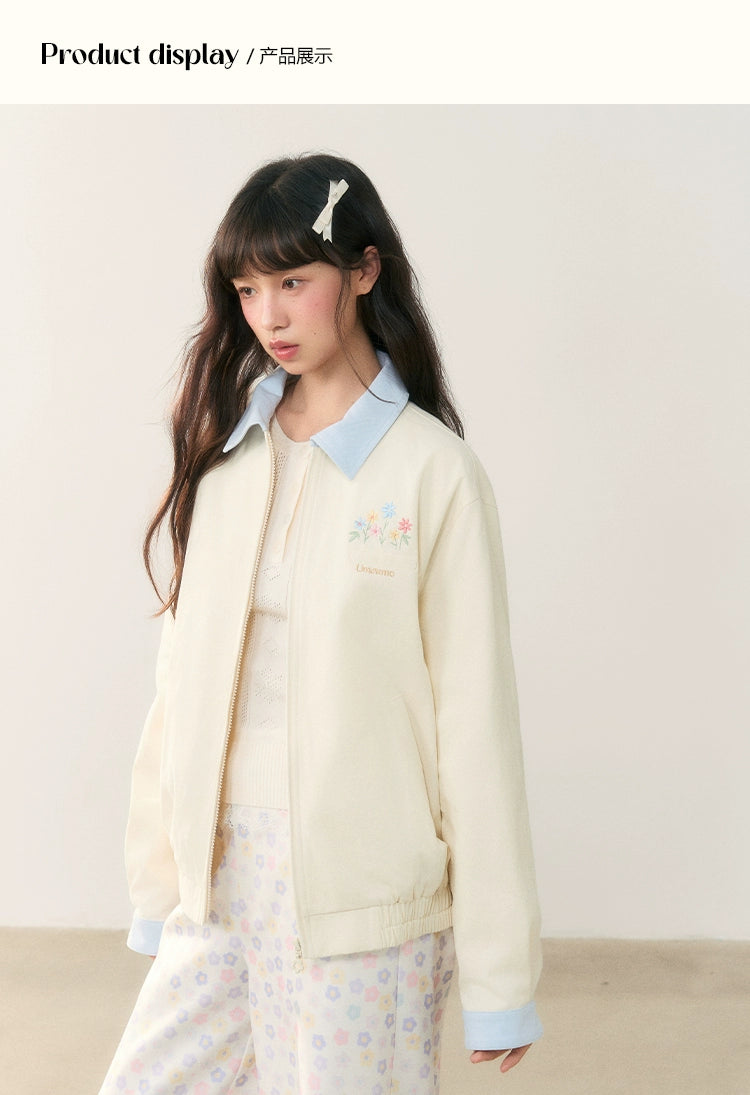 Umoumo Versatile Colour Matching Flower Embroidered Jacket