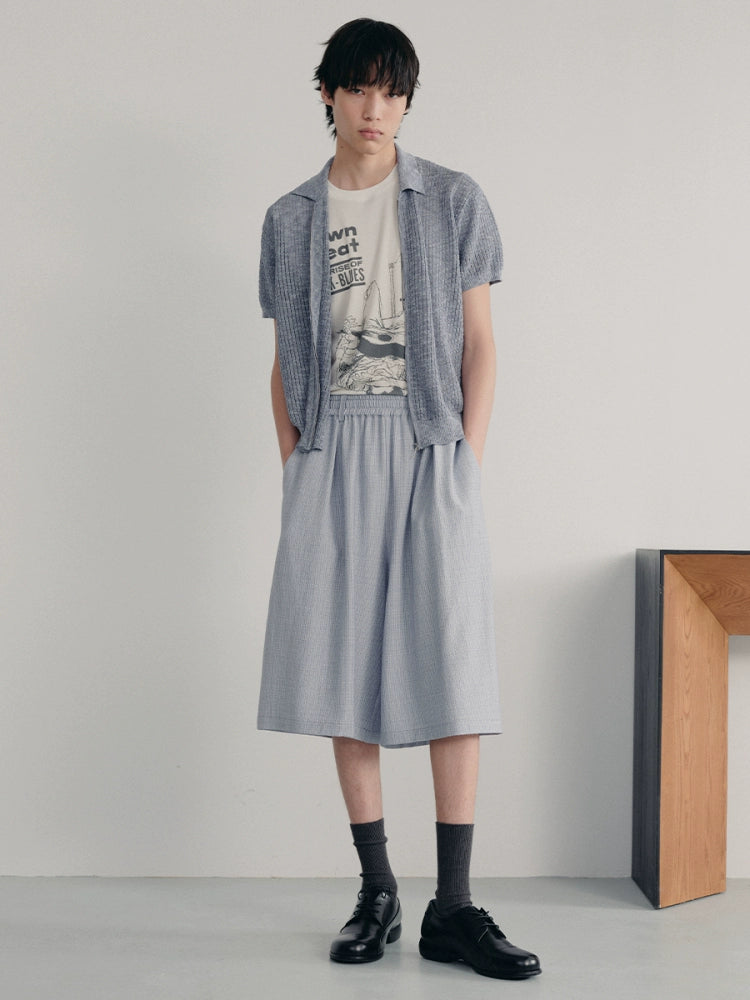 JCAESAR Bubble Pleated Plaid Casual Shorts