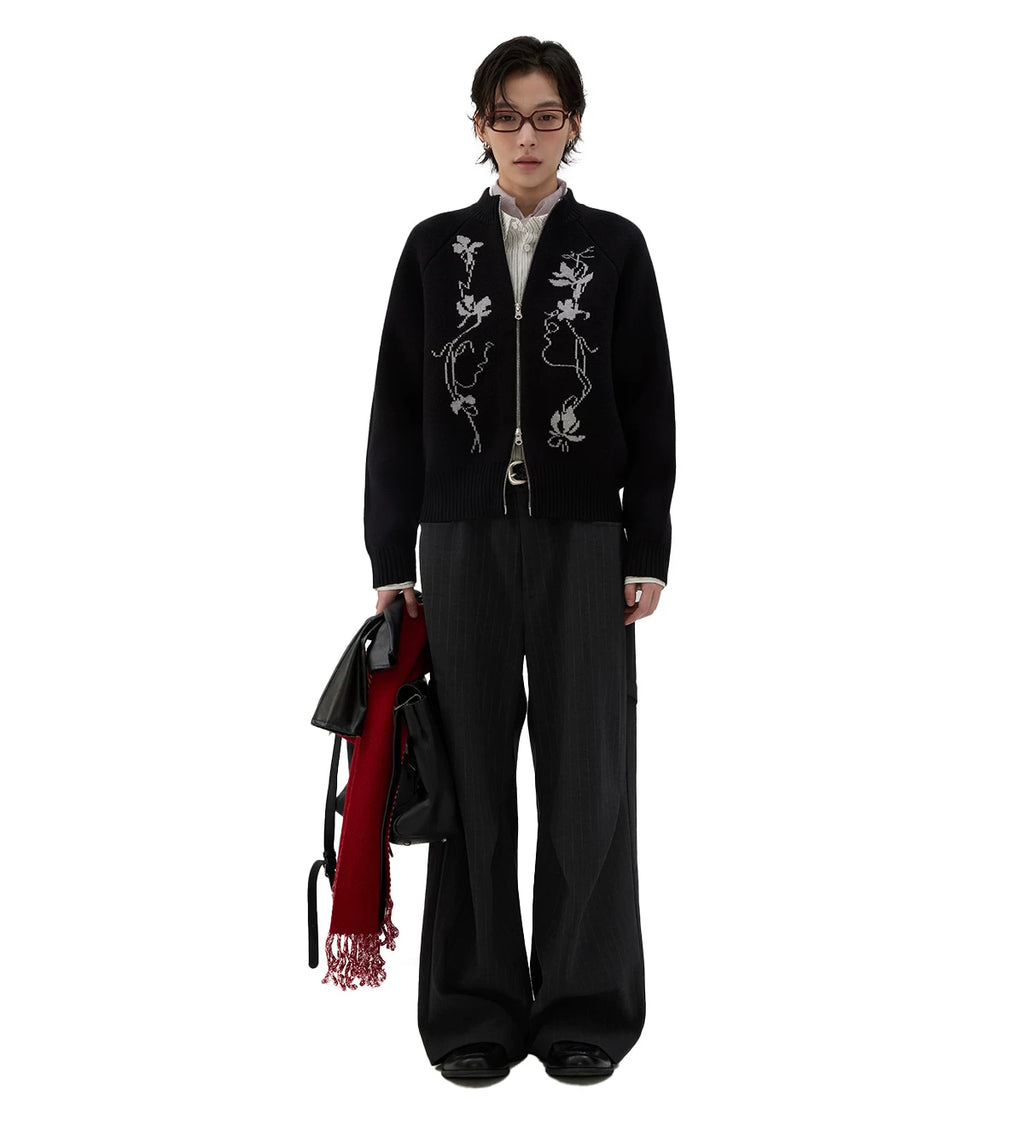 Sameuoo Sleeve Jacquard Sweater Cardigan