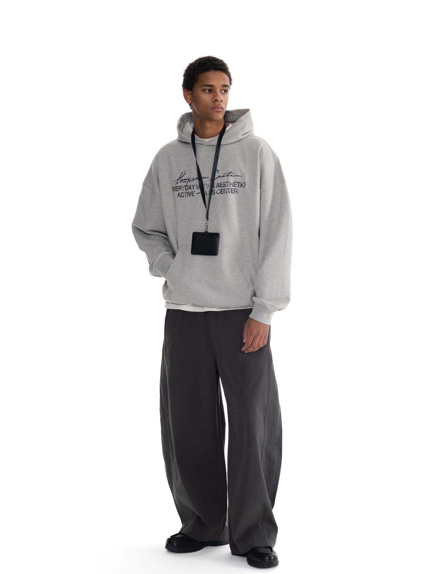 Loopsoon Line Handwritten Mottled Print Hooded Sweater