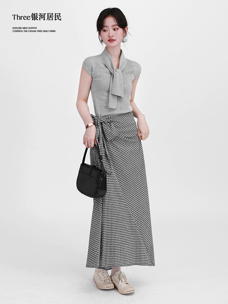 Three High Waist Slim Plaid Skirts