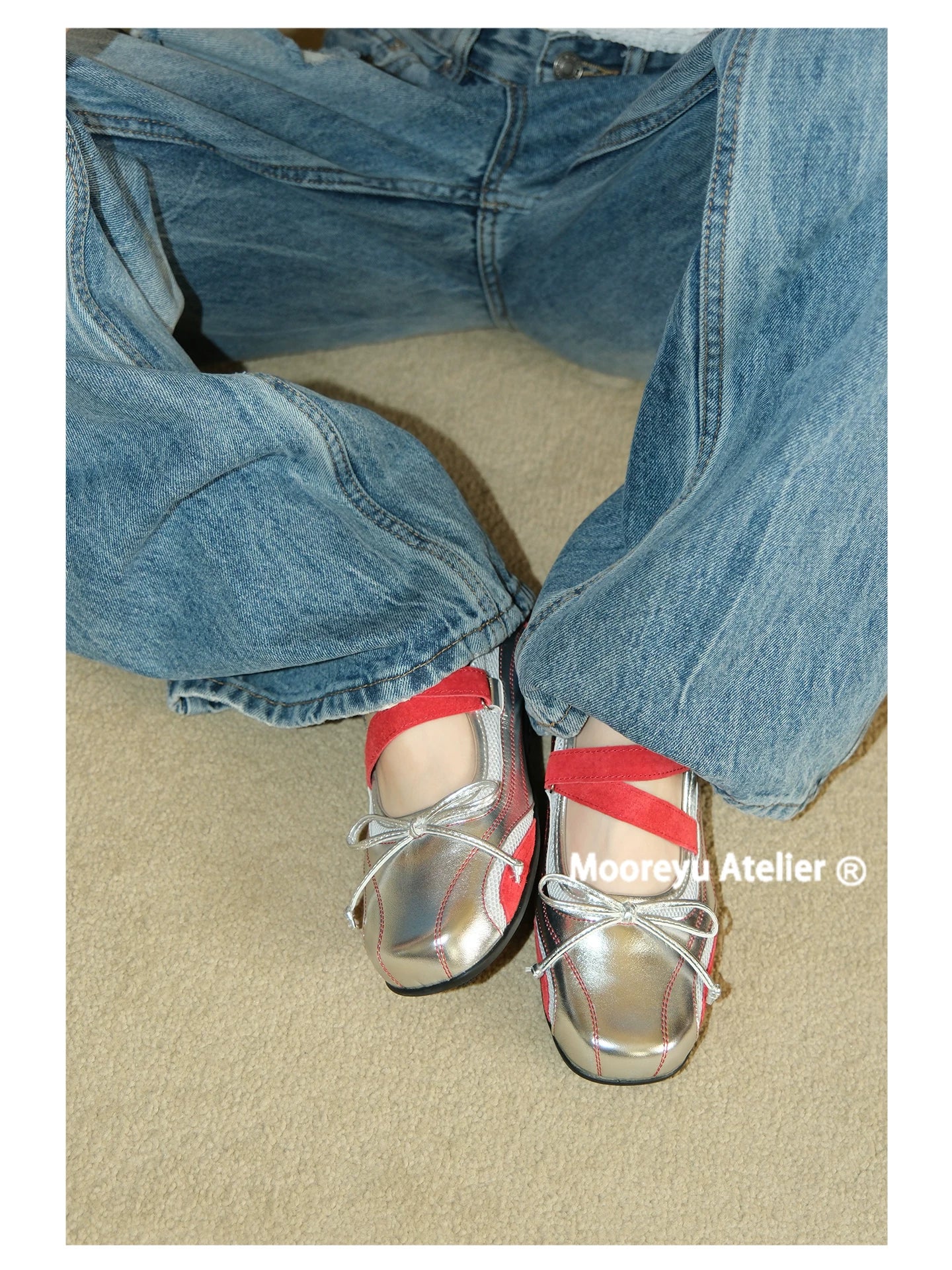 Mooreyu Vintage Versatile Leather Bow Flats