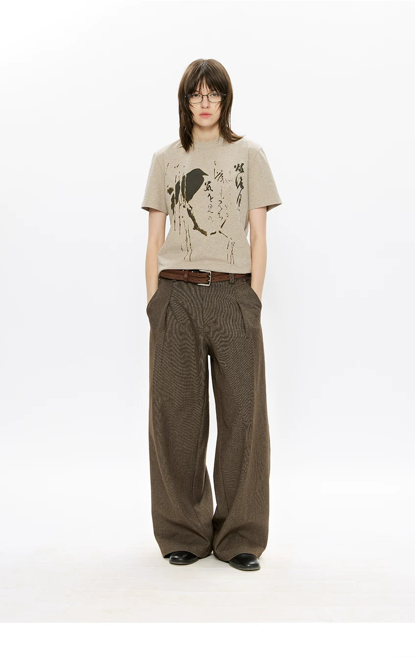 KREATE Wool Thousand Bird Grid Dark Pattern Pleated A-word Trousers