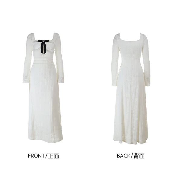 Instunning Square Neck Lace Waist Thin Temperament Dress