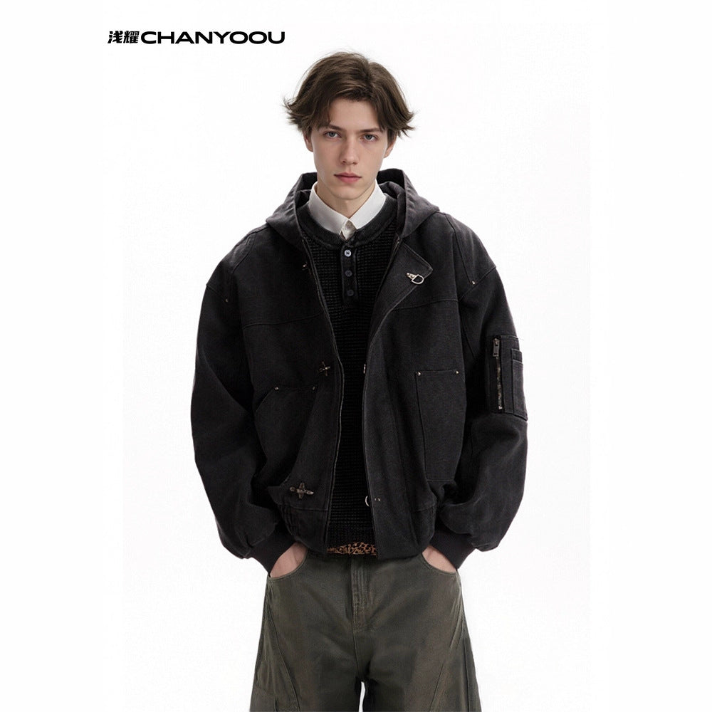 CHANYOOU Retro Washed Old Plane Buckle Jacket