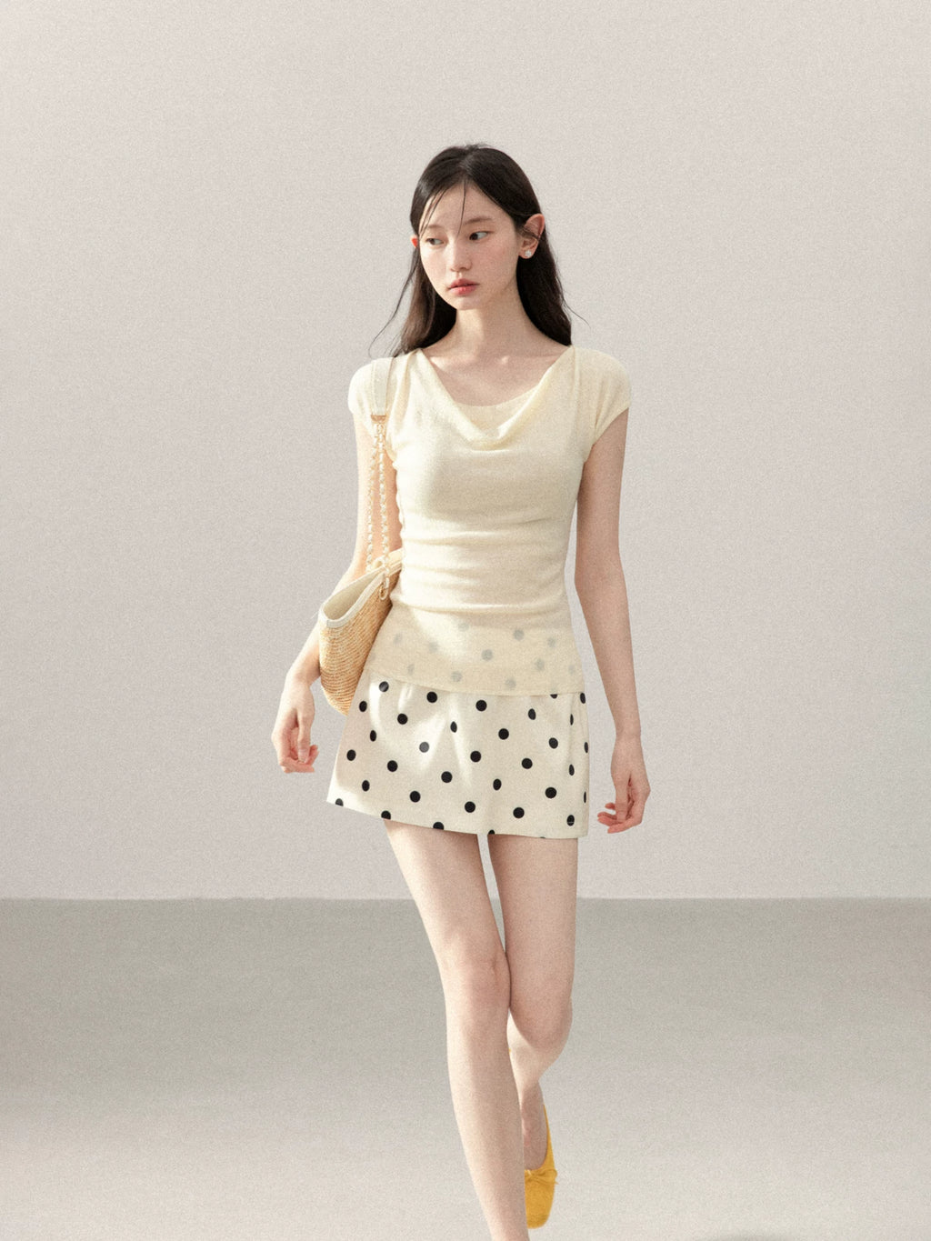 Cantonstory Polka Dot High Waist Slim Skirt Pants