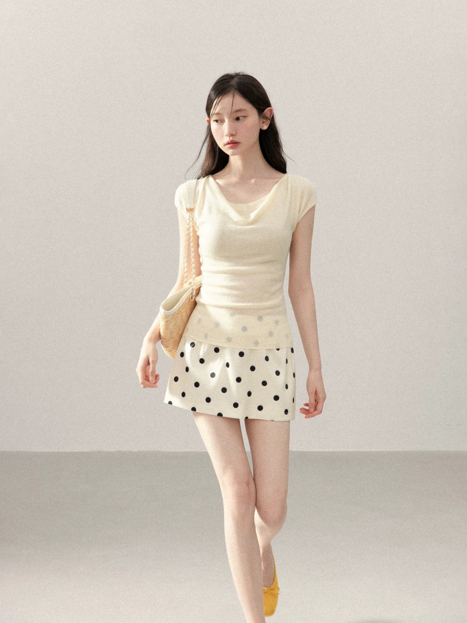 Cantonstory Polka Dot High Waist Slim Skirt Pants