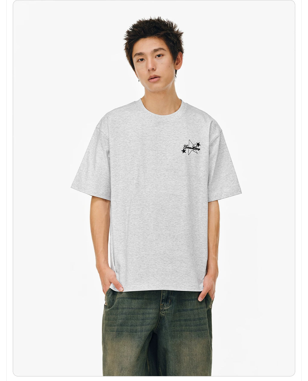 404MOB Leopard Print Star Embroidery Patch Loose Tee