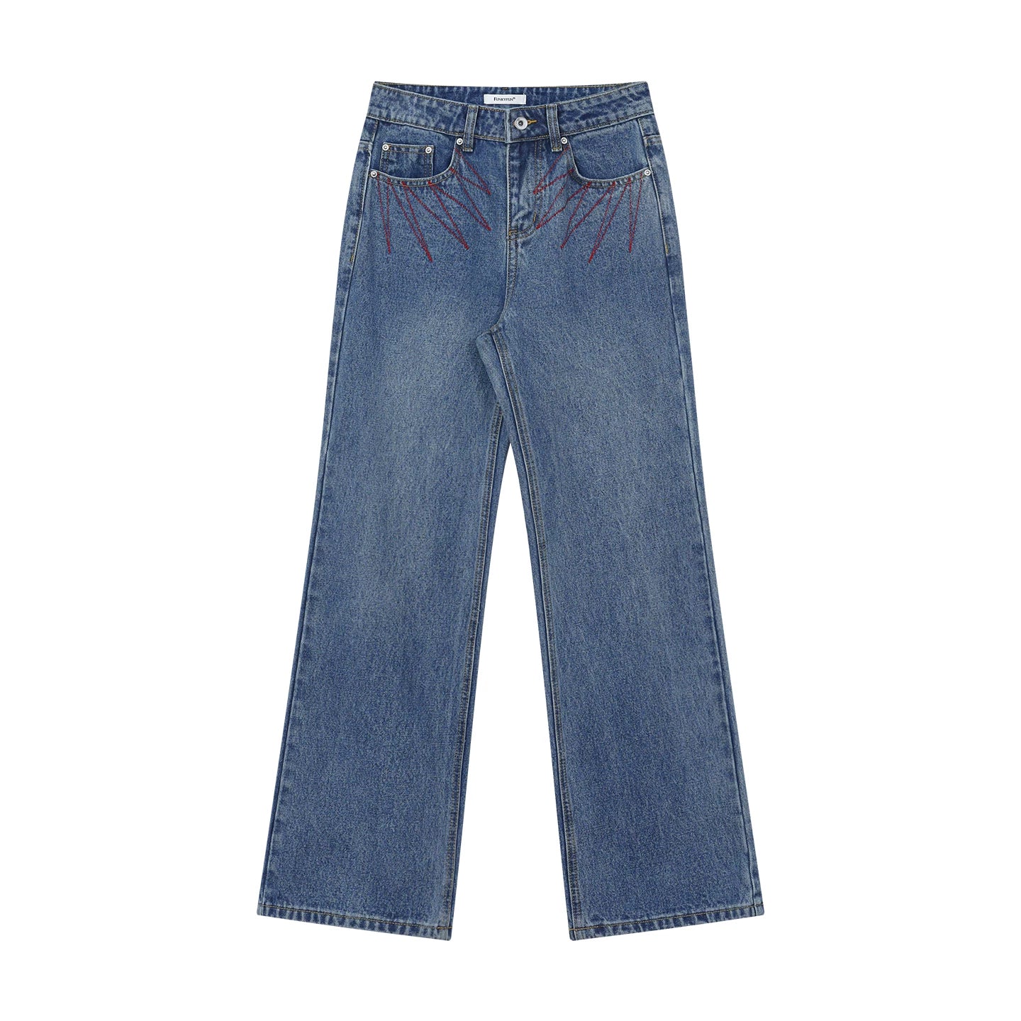 FUNKYFUN Retro Embroidered Slightly Pulled Old Jeans