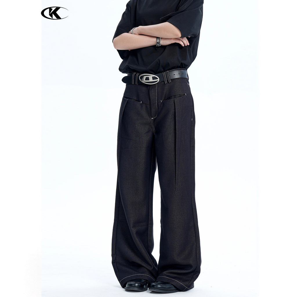 11KN Retro Bright Line Drape Versatile Trousers