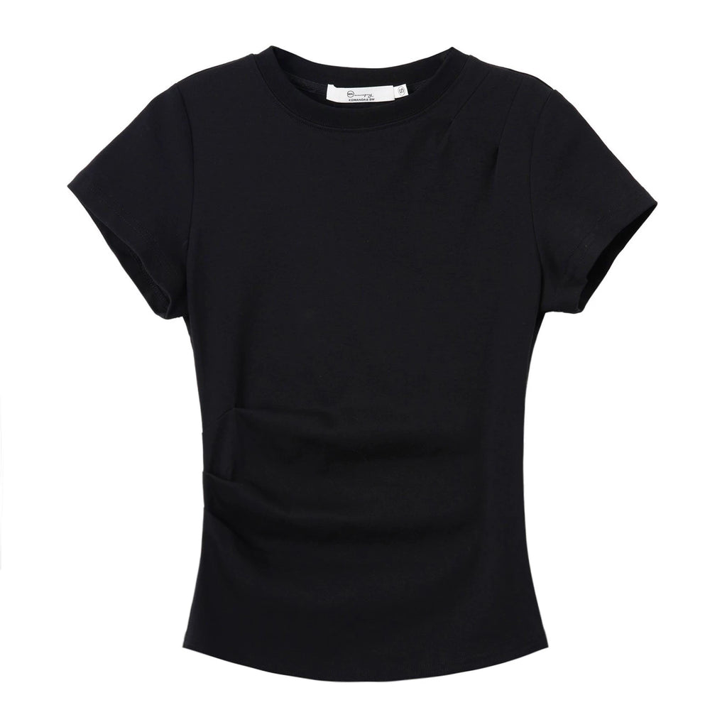 XUJING Pleated Front Shoulder Slim and Thin Tee