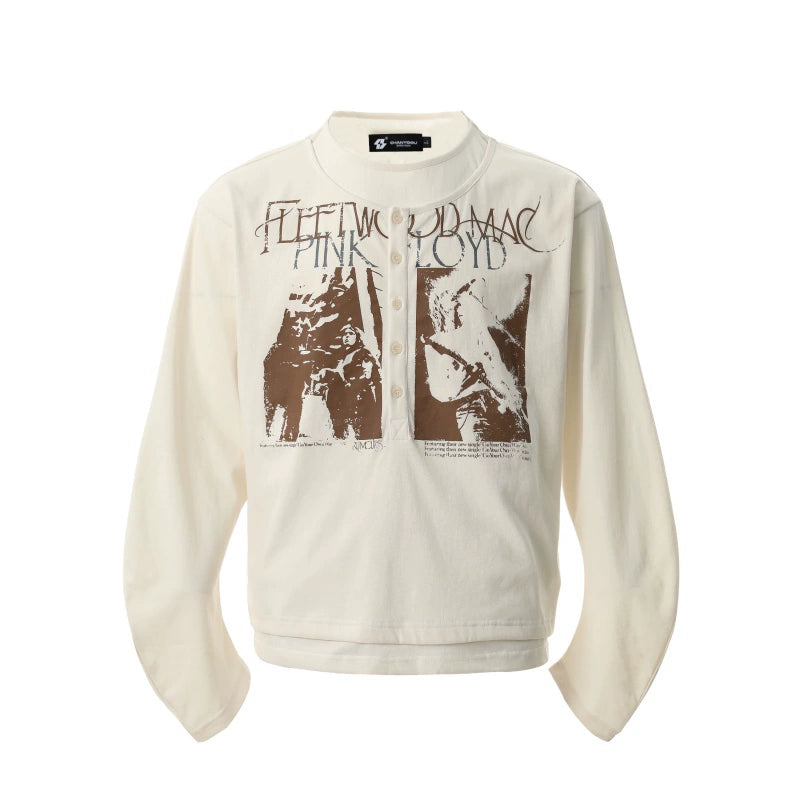 BTSG  fake two-piece scimitar long sleeve Tee
