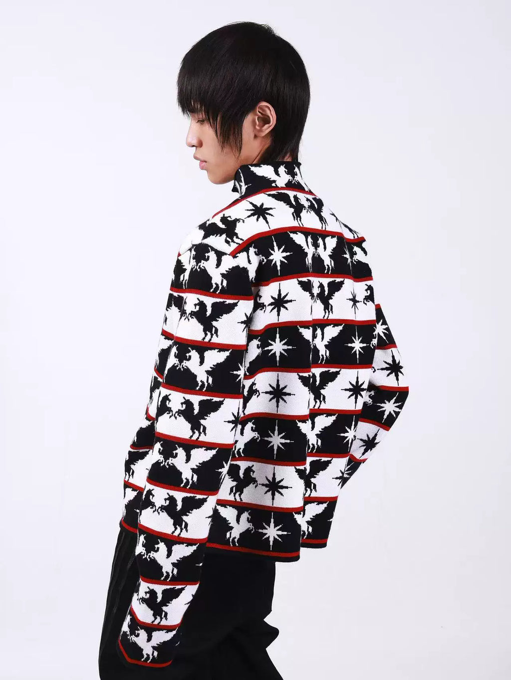 DETW Front Shoulder Stand Neck Knitted Cardigan Sweater Jacket
