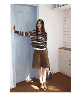 KANO Striped POLO Neck Long Sleeve Knit