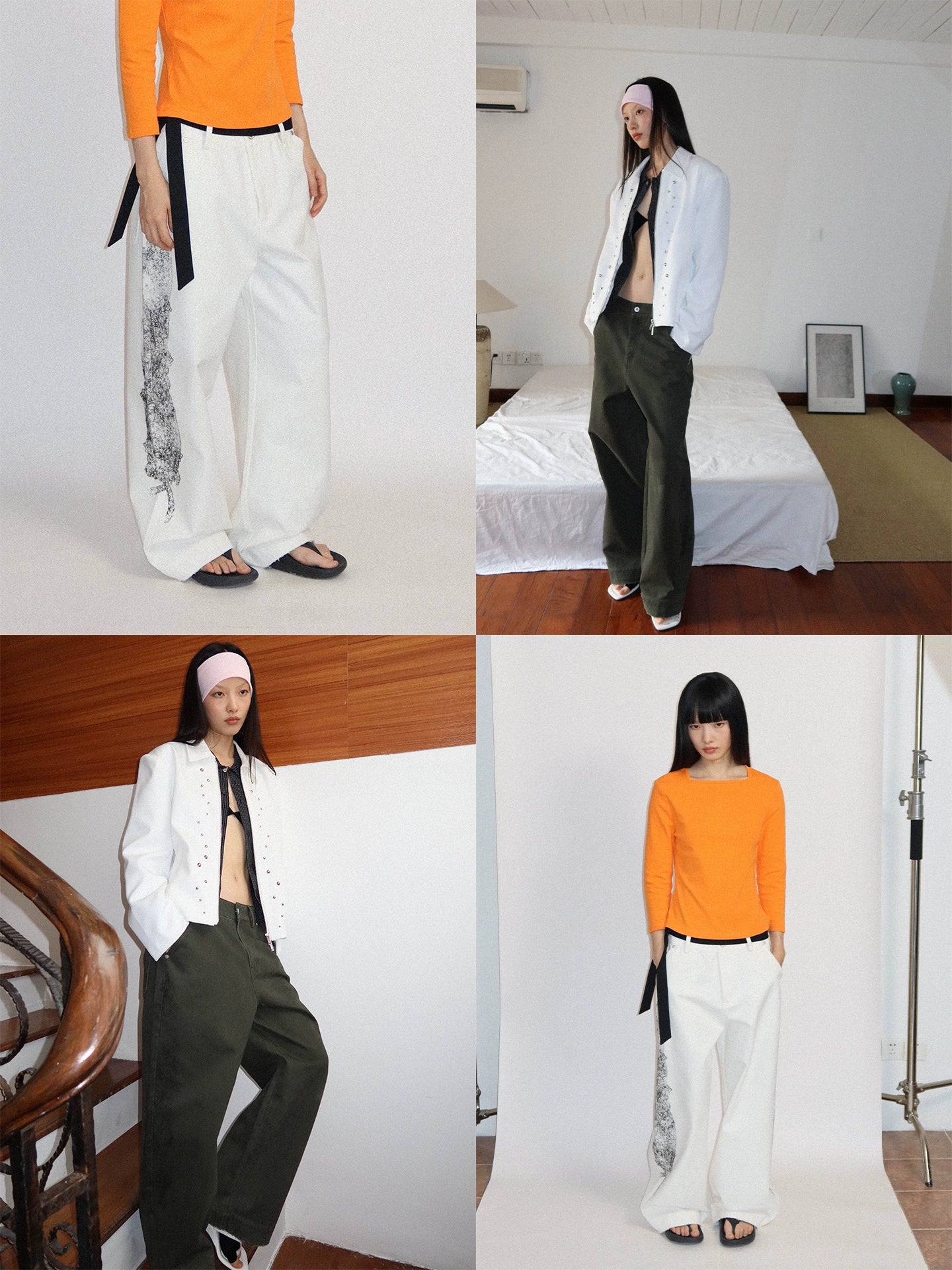 FUNKYFUN Lace Print Burrs Straight-leg Pants