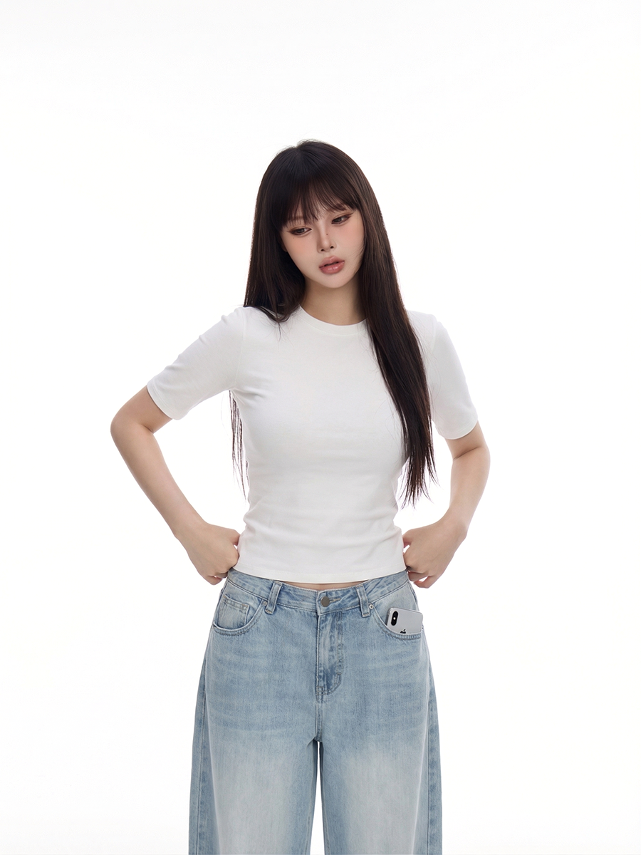 WITHMIN Front Shoulder Slim Fit Simple Versatile Tee