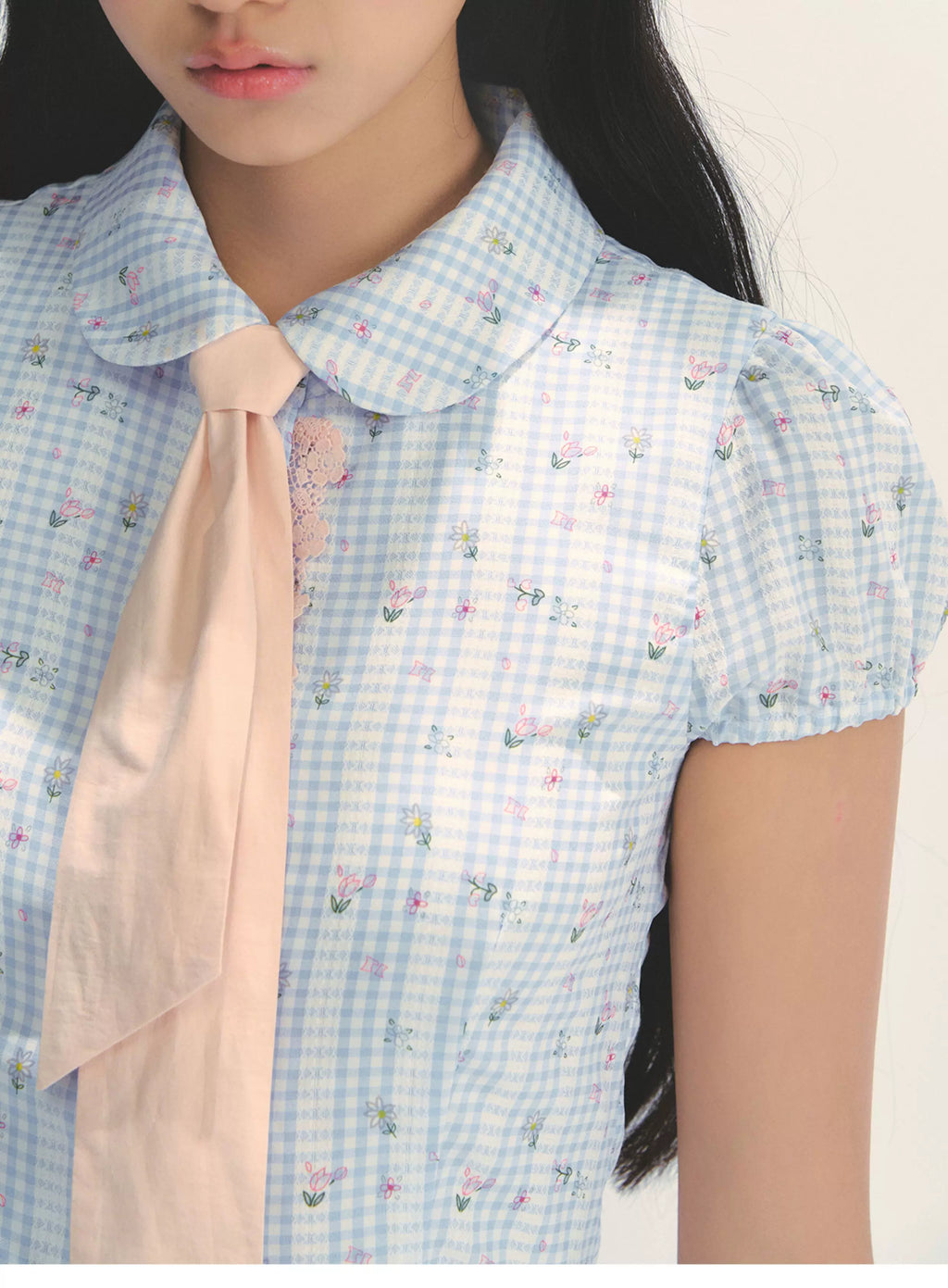 SunsetPark Floral Contrasting Plaid Shirt Pleated Skirt Set