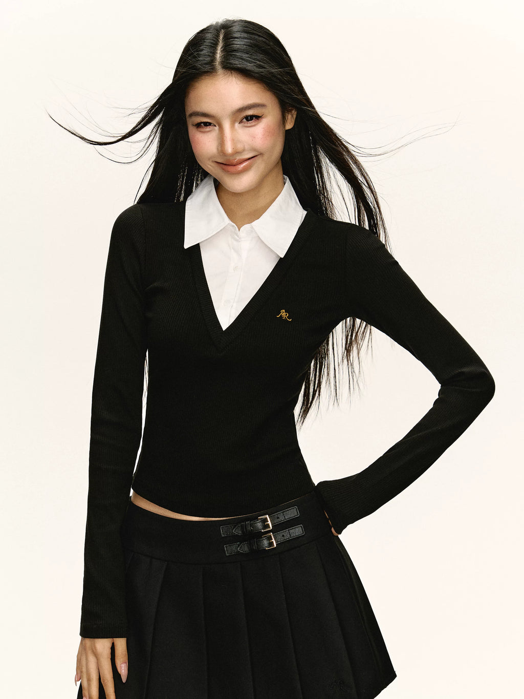 Ariseism Vintage Casual Fake Two Long Sleeves