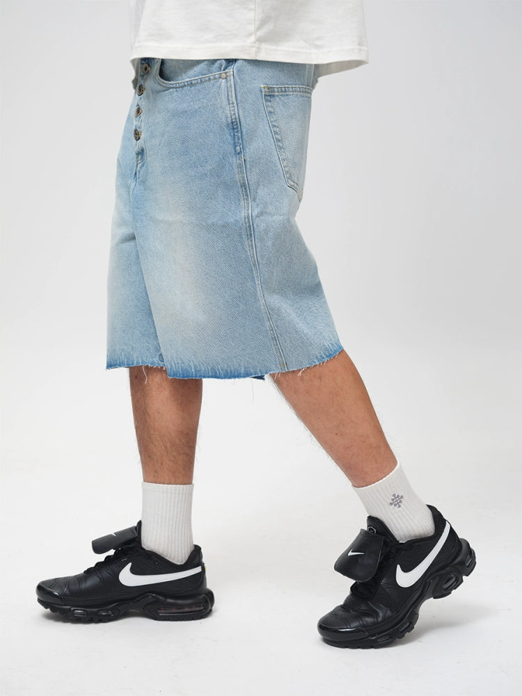 ComicTree Washed Graffiti Frayed Loose-edged Denim Shorts