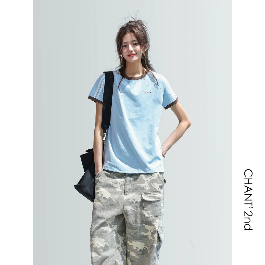 CHANT2nd Striped Splicing Short Tee
