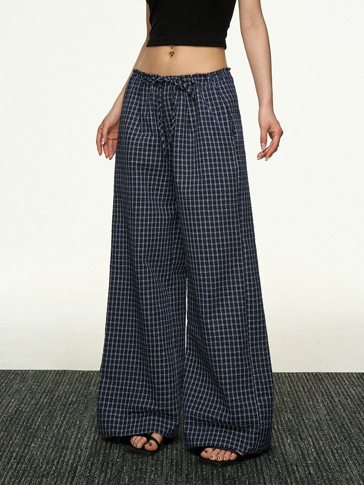 Aaisup Vintage Checked Casual Versatile Drawstring Pants