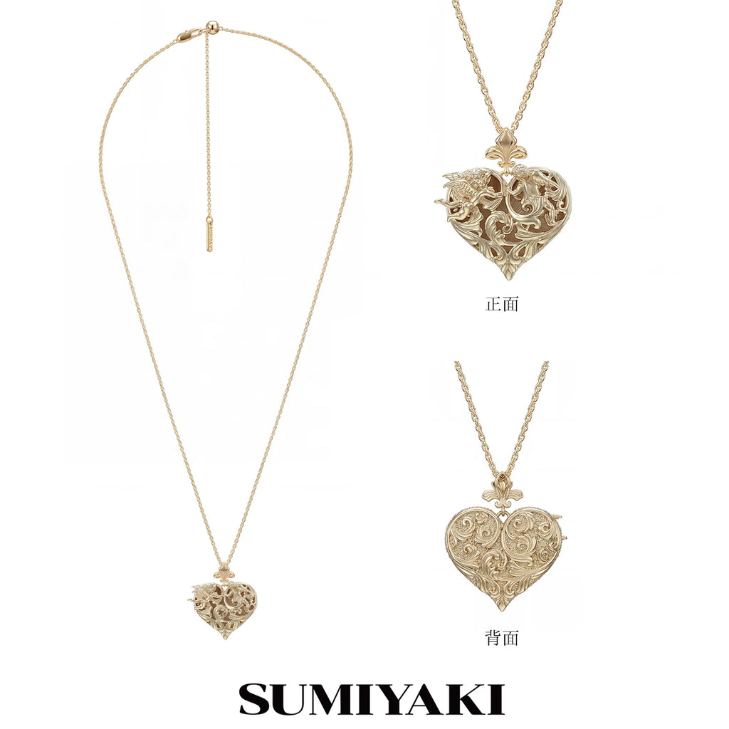 SUMIYAKI | Alloy Gold-Plated Embossed Heart Sliding Necklace
