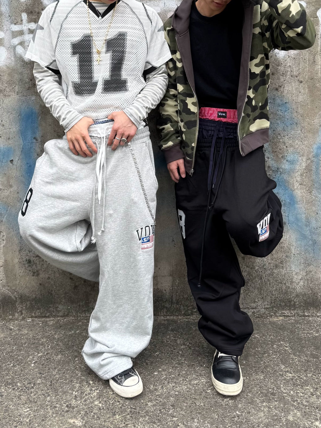 VOWPROGRESS Drawstring Splicing Wide-leg Embroidered Sweatpants