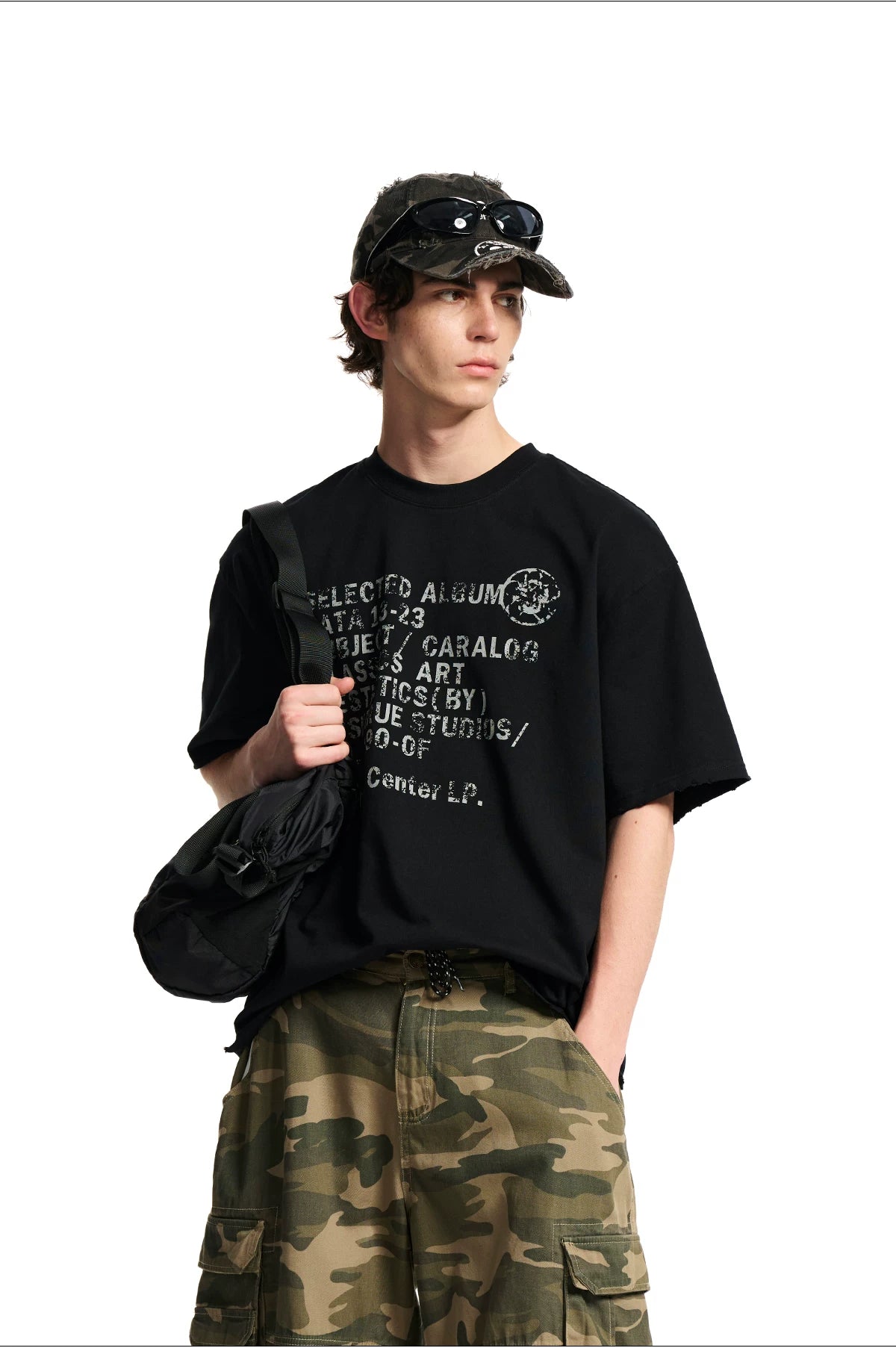 Loopsoon Chest Old Damaged Printed Casual Versatile Tee