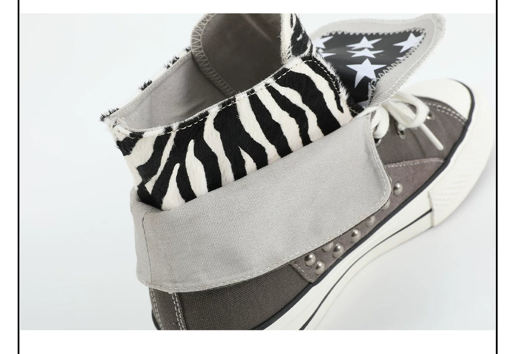 NumbAsia Zebra Pattern Star Print Rivet Canvas Shoes