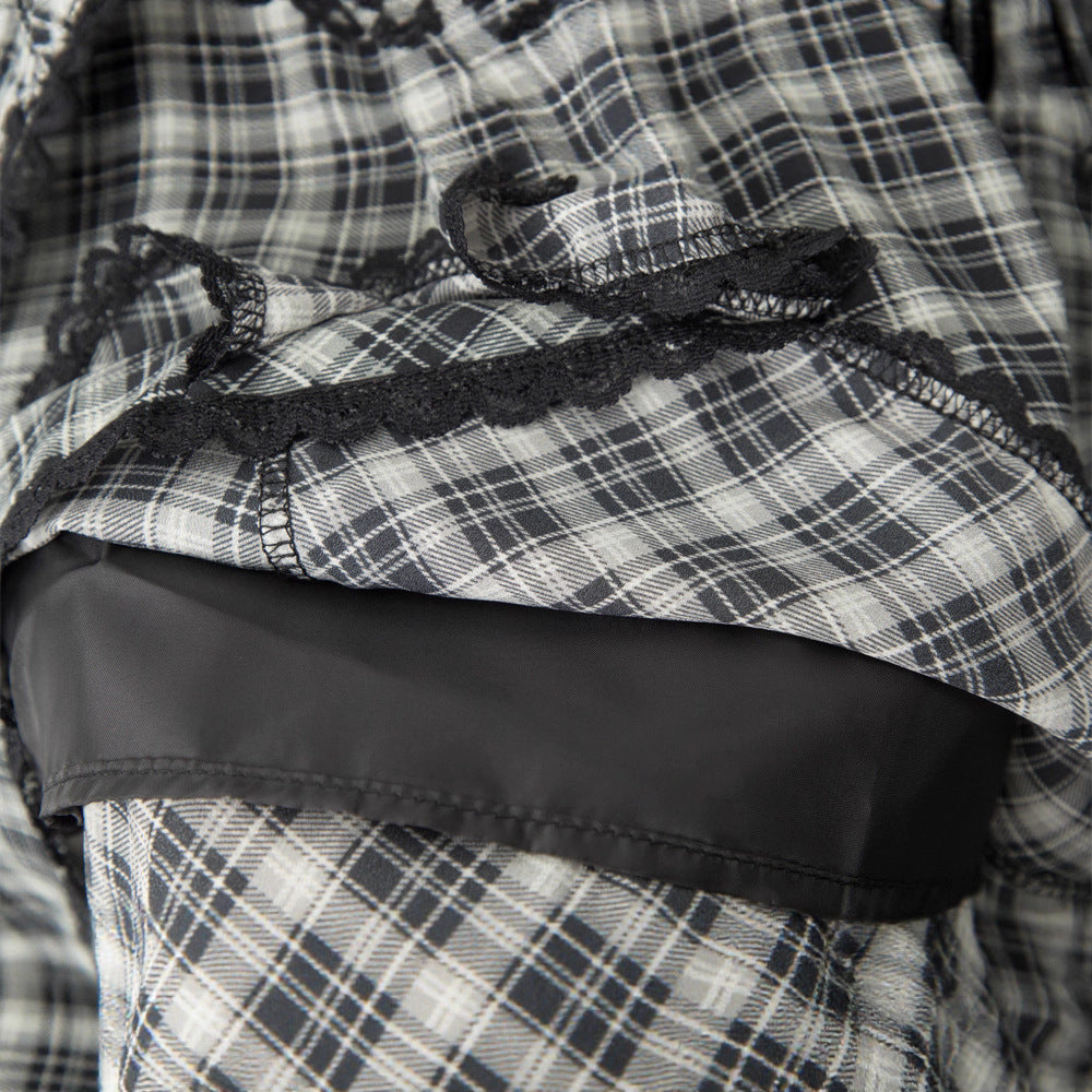 Nariele Korean Irregular Lace Plaid Skirt