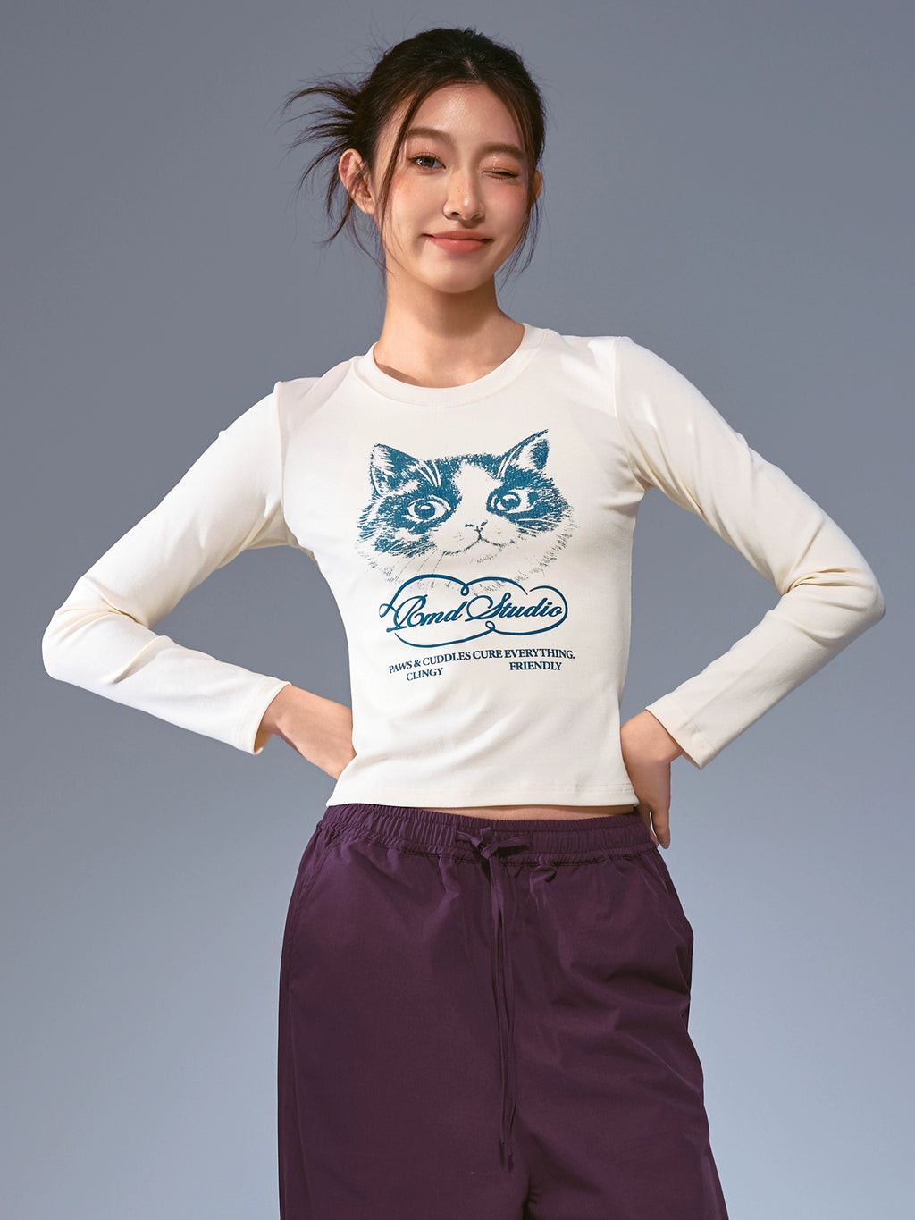 Remedy Cat Print Slim Skinny Long Sleeves