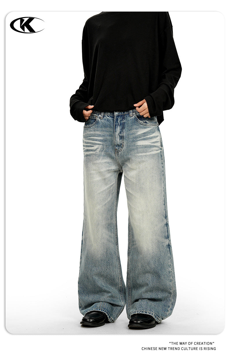 11KN Retro Cat Beard Loose Straight Jeans