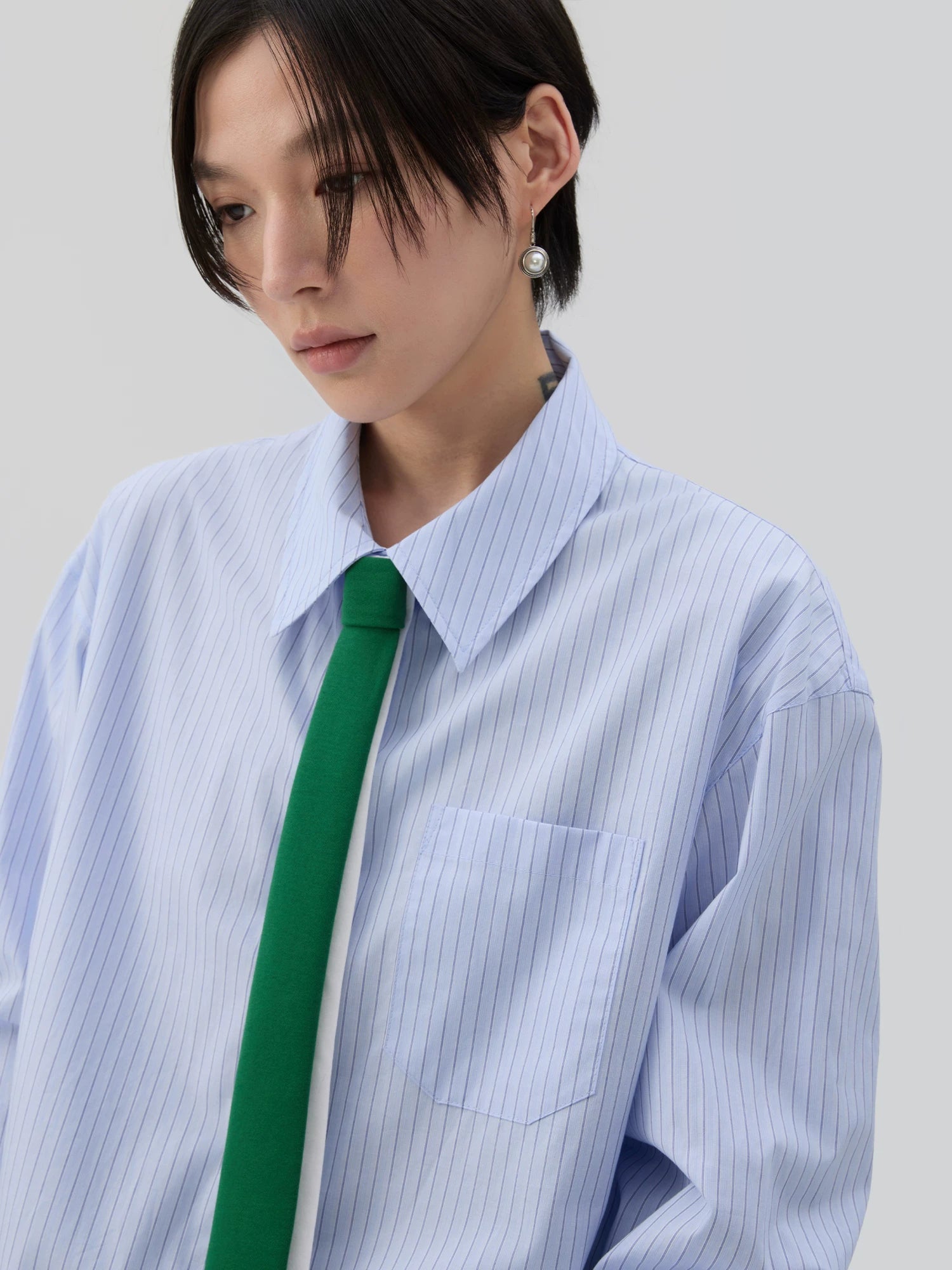 Sameuoo Removable Fake Tie Striped Long Sleeve Shirt