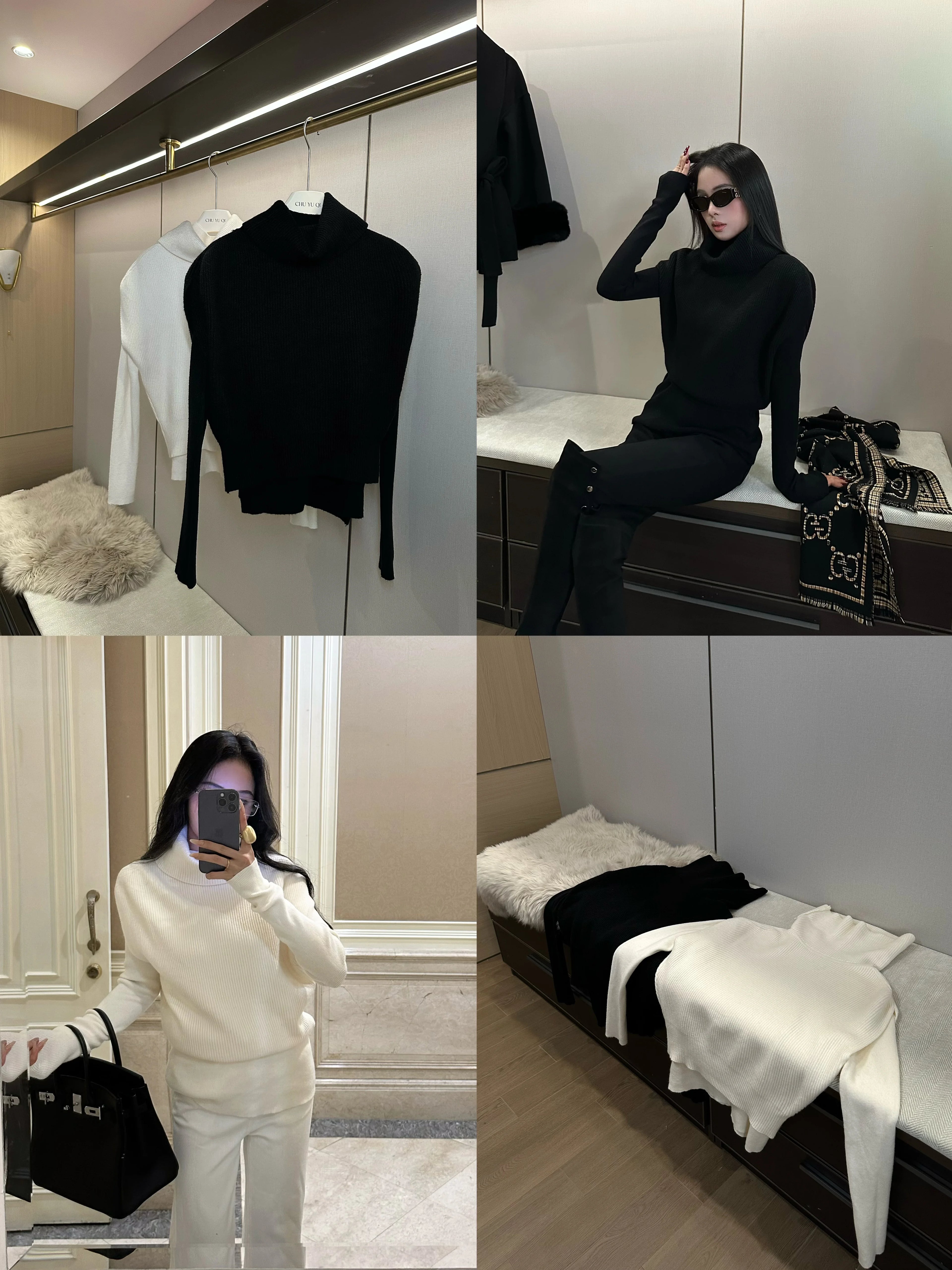 CHUYUQI Stacked Collar Vest Sweater Thin Two-piece Set