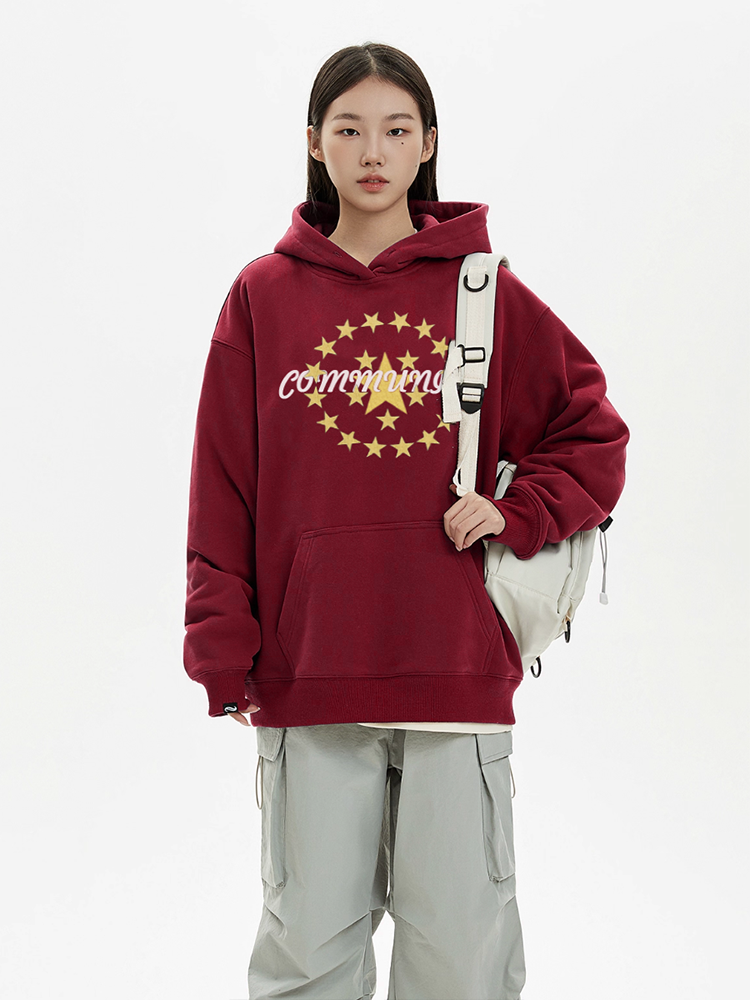 KONOOT Pentagram Print Short and Wide Cut Hooded Sweater