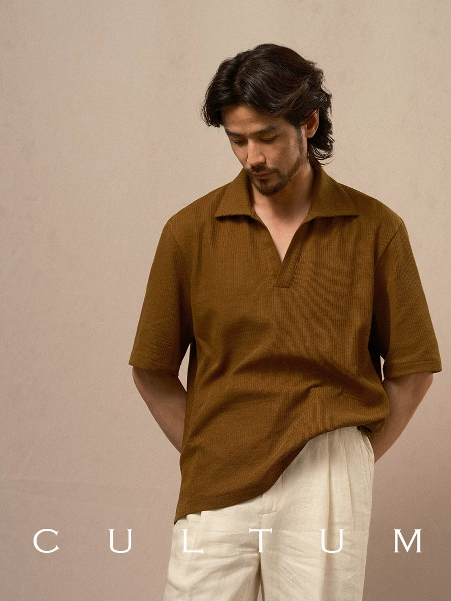 CULTUM Soft and Light Three-dimensional Striped Breathable Knitted Tee