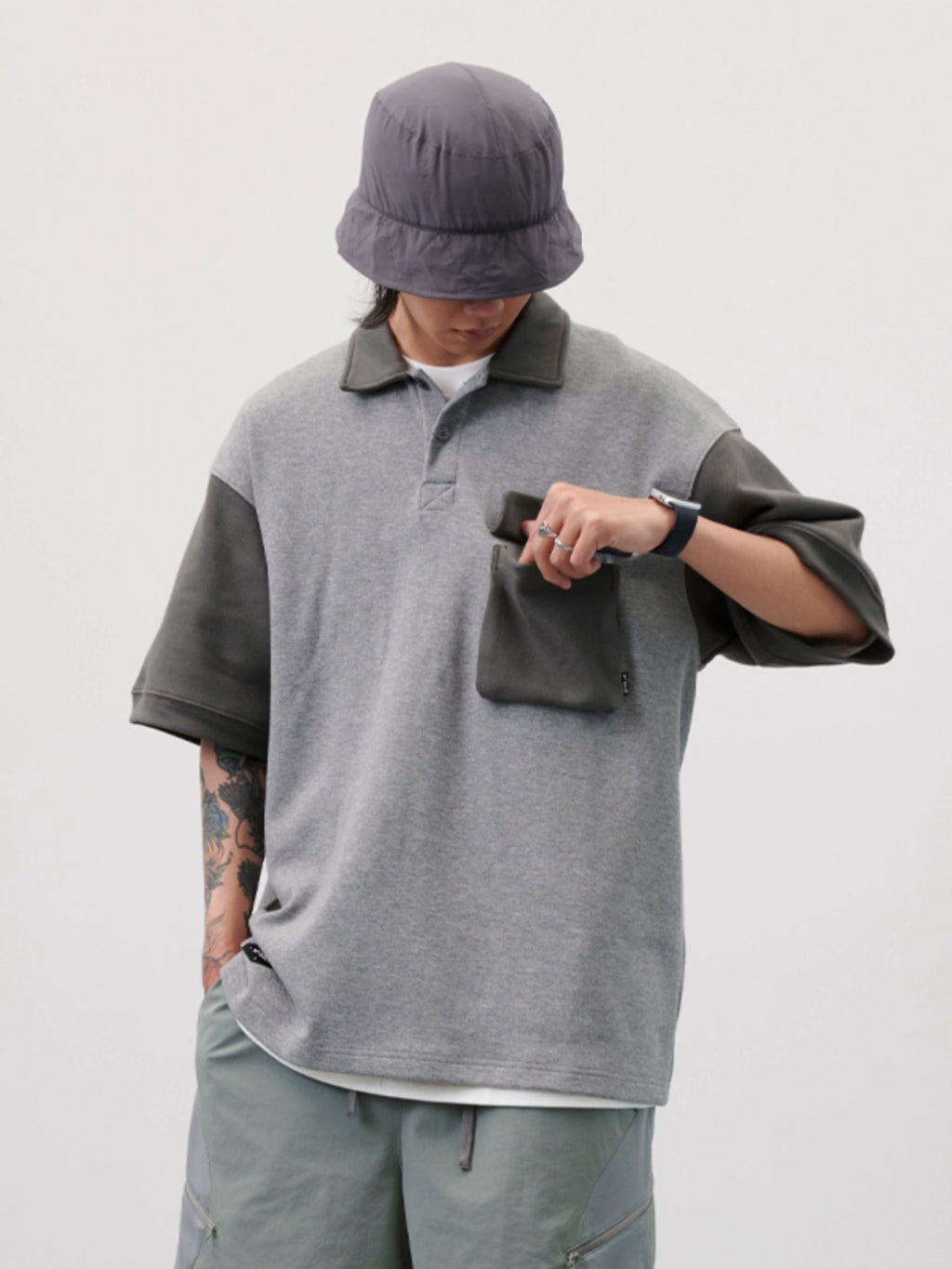 NUMBERSALT Simple splicing anti-wrinkle breathable POLO shirt