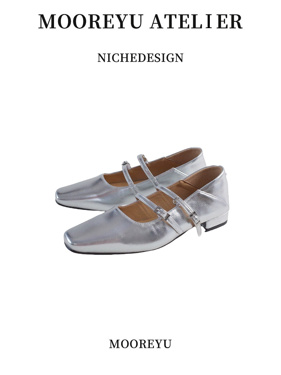 Mooreyu Light Mouth Thick Heel Retro Flat Mary Jane Shoes