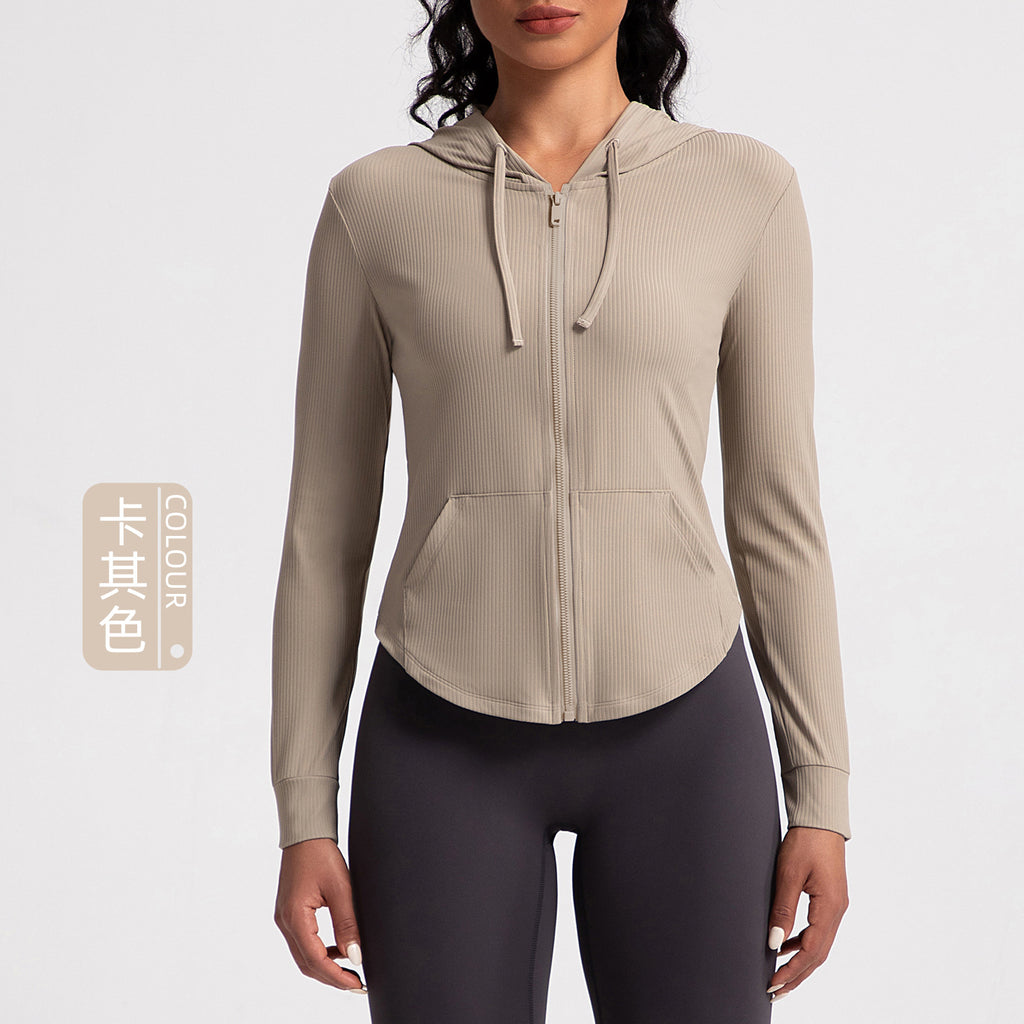 Athena Lulu Water Mill Ribbed Yoga Hooded Long Sleeve Jacket